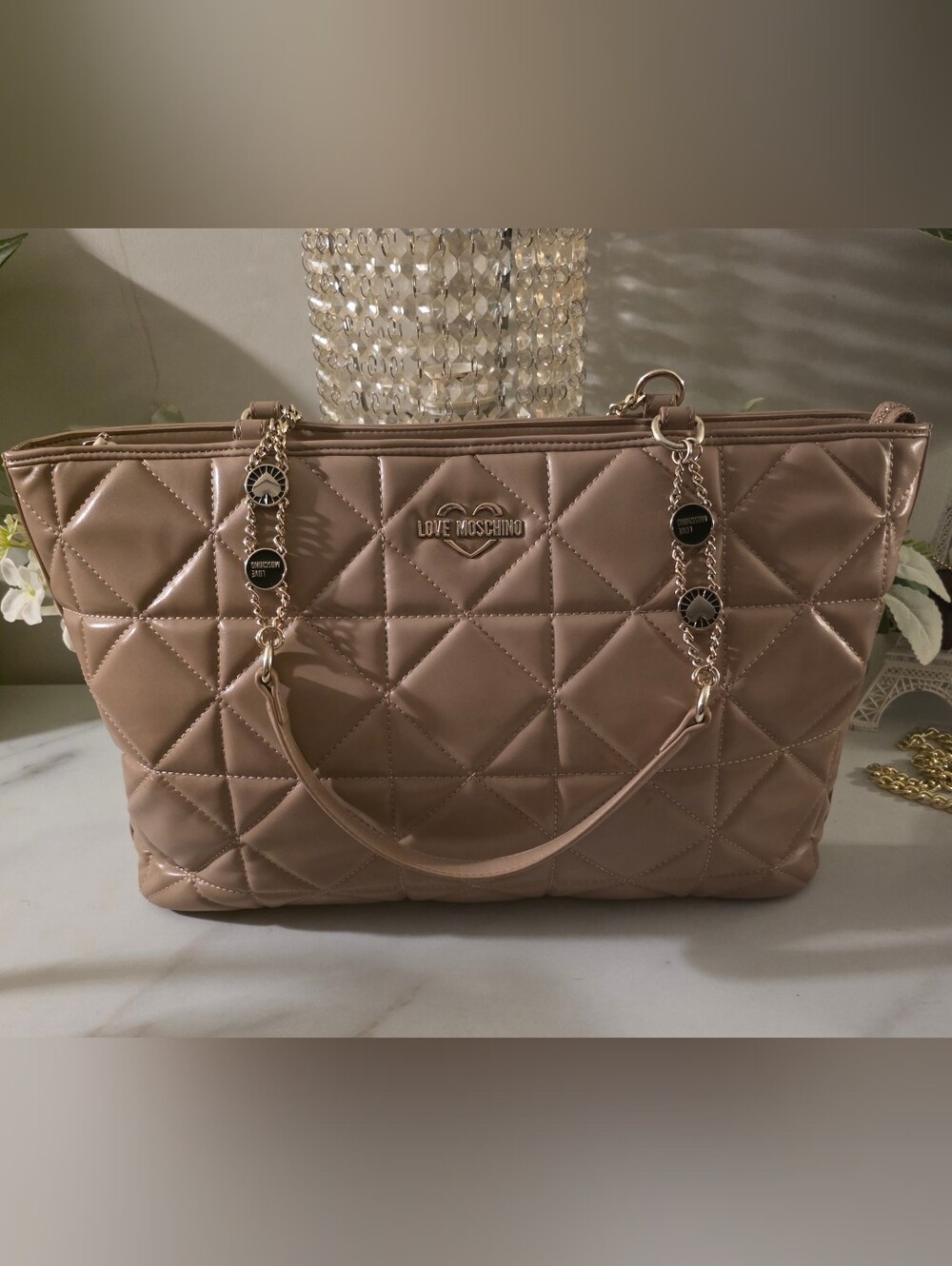 Love Moschino Quilted Tote in Nude Taupe with Gold Hardware (NEVER USED)